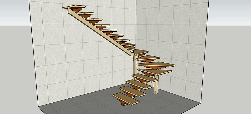 Каркас лестницы на монокосуре П-образный с забежными ступенями №5 фото