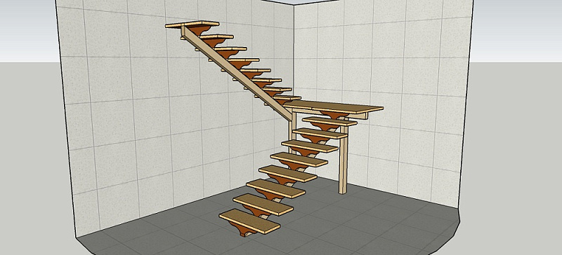 Каркас лестницы на монокосуре П-образный с площадкой №6 фото