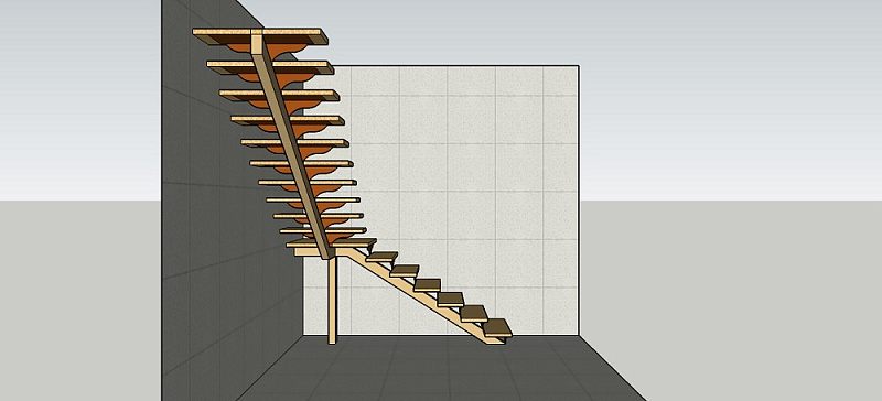 Каркас лестницы на монокосуре Г-образный с площадкой №4 фото
